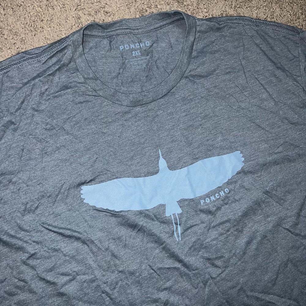 PONCHO Outdoors T Shirt Sandhill Glider Graphic Short Sleeve Mens L Blue Crane